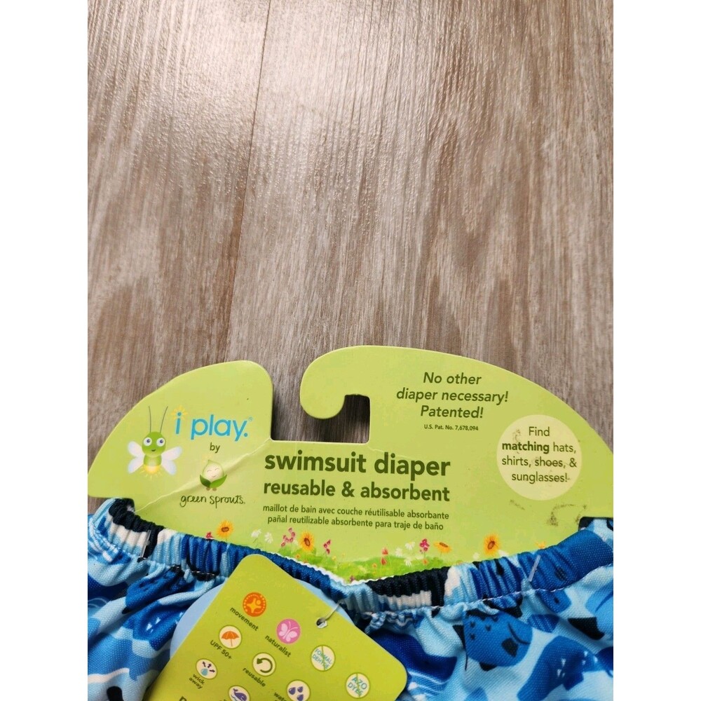 NWT i play iplay green sprouts Swim Swimsuit Diaper Reusable Blue Sharks 12M - Picture 6 of 10
